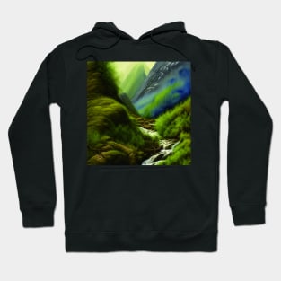 Digital Painting Of a Beautiful Mountains and River with a Greenery Outside Nature Hoodie